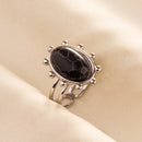 1pc Boho Turquoise Ring Stainless Steel Black Stone Silver Color Adjustable Ring Women Ethnic Ring Bohemian Jewelry Gift No Fade