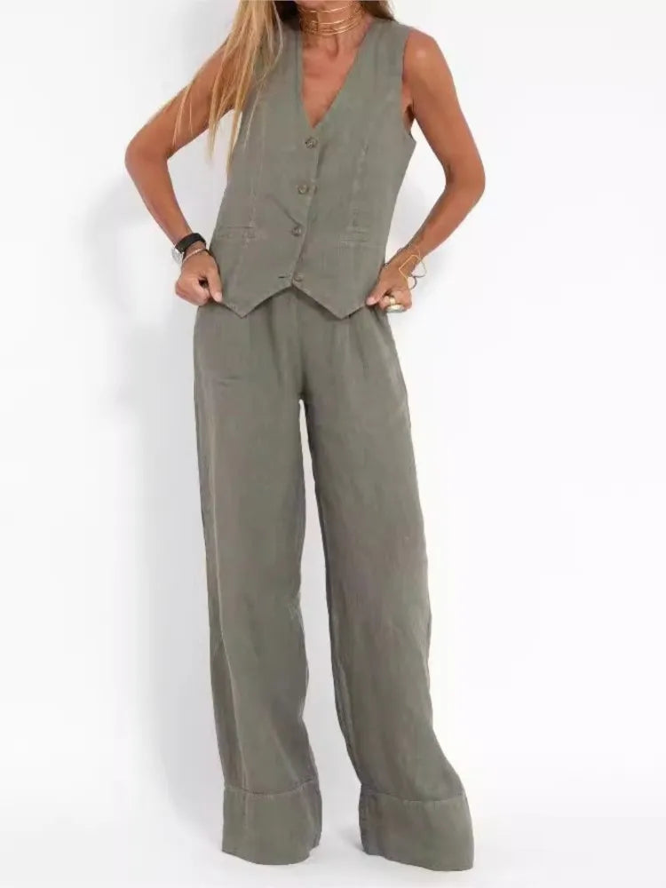 Ropa de mujer, primavera verano 2024, nuevo chaleco de moda, pantalones, collage, empalme, puro, sin mangas, color, temperamento, traje casual