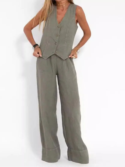Ropa de mujer, primavera verano 2024, nuevo chaleco de moda, pantalones, collage, empalme, puro, sin mangas, color, temperamento, traje casual