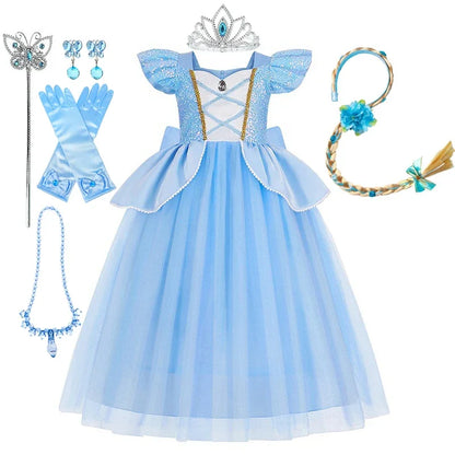 Disney Deluxe Elegant Cinderella Princess Ball Gown Fancy Birthday Cinderella Party Dress Vestidos Costume Play Carnival Apparel