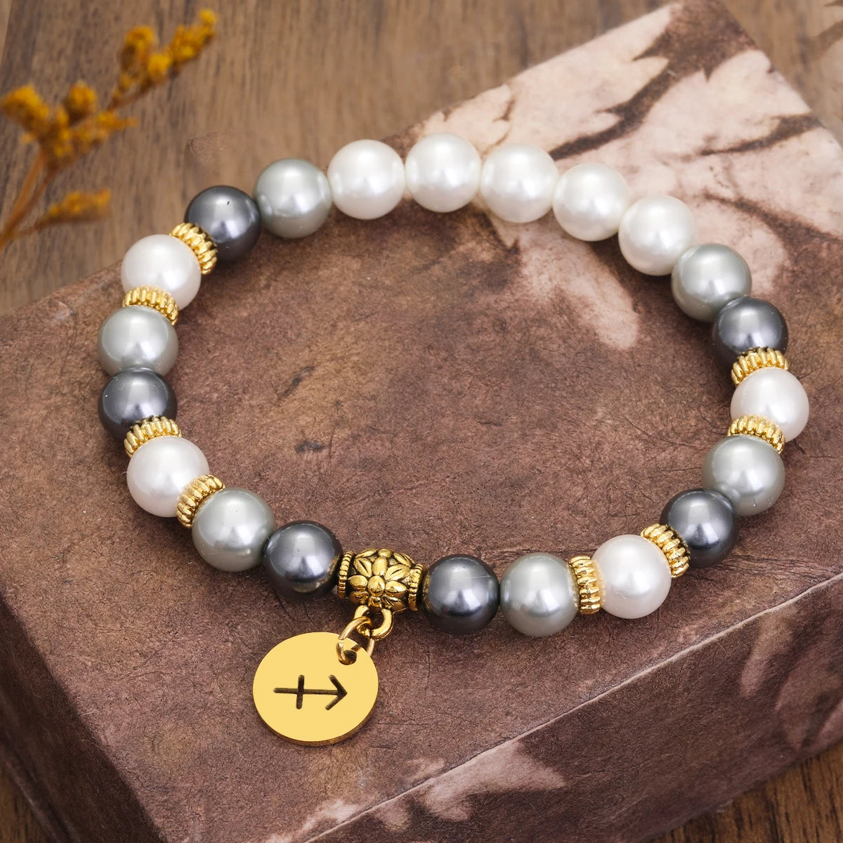 12 constelações pulseira de aço inoxidável pingente taurus capricórnio escorpião libra concha contas acessórios pulseira feminina presente