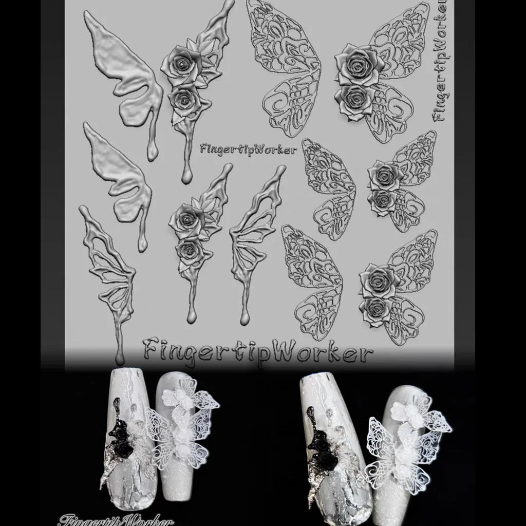 1Pc Chain Ice Flower Fox Spoon Fork Dragon Snake Butterfly 3D Acrylic Mold Nail Art Decorations  DIY Design Silicone Nails Mold