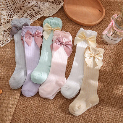 Summer Baby Girls Socks With Bow Kids Long Knee High Sock Cotton Hollow Out Toddlers Socks Mesh Children Princess Socken