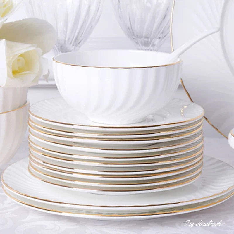 1pc Dish And Plates Bone china Dinner Set China Health Tableware White Ceramic Fruit tray  Soup plate Bowl Dish Gift Porcelain