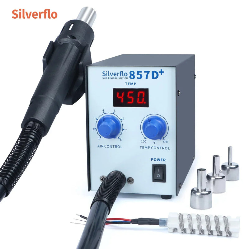 Silverflo 857D+ Soldering Station 600W  Hot Air Rework Welding Station Heat Gun With Twin-Turbo Blower for BGA SMD SOIC Repair