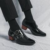 Luxury Designer Monk Leather Men's Shoes, High Heels, Polished, Double Buckle, Pointed Toe, Casual Shoes for Men, Party Wedding Shoes for Men