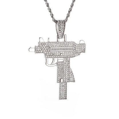 Collar con colgante de circón con incrustaciones de rifle de asalto punk M416 para hombre, estilo hip hop rock, joyería moderna, regalo para niño 