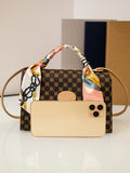 Casual Versatile Floral Print Shoulder Bag Simple Design Silk Scarf Handbag Fresh Sweet Style PVC Material Small Square Bag