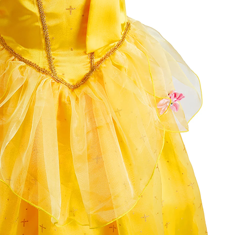 Children Princess Costume Kids Halloween Carnival Beauty Beast Birthday Party Clothes Girl Yellow Belle Cosplay Dress Up
