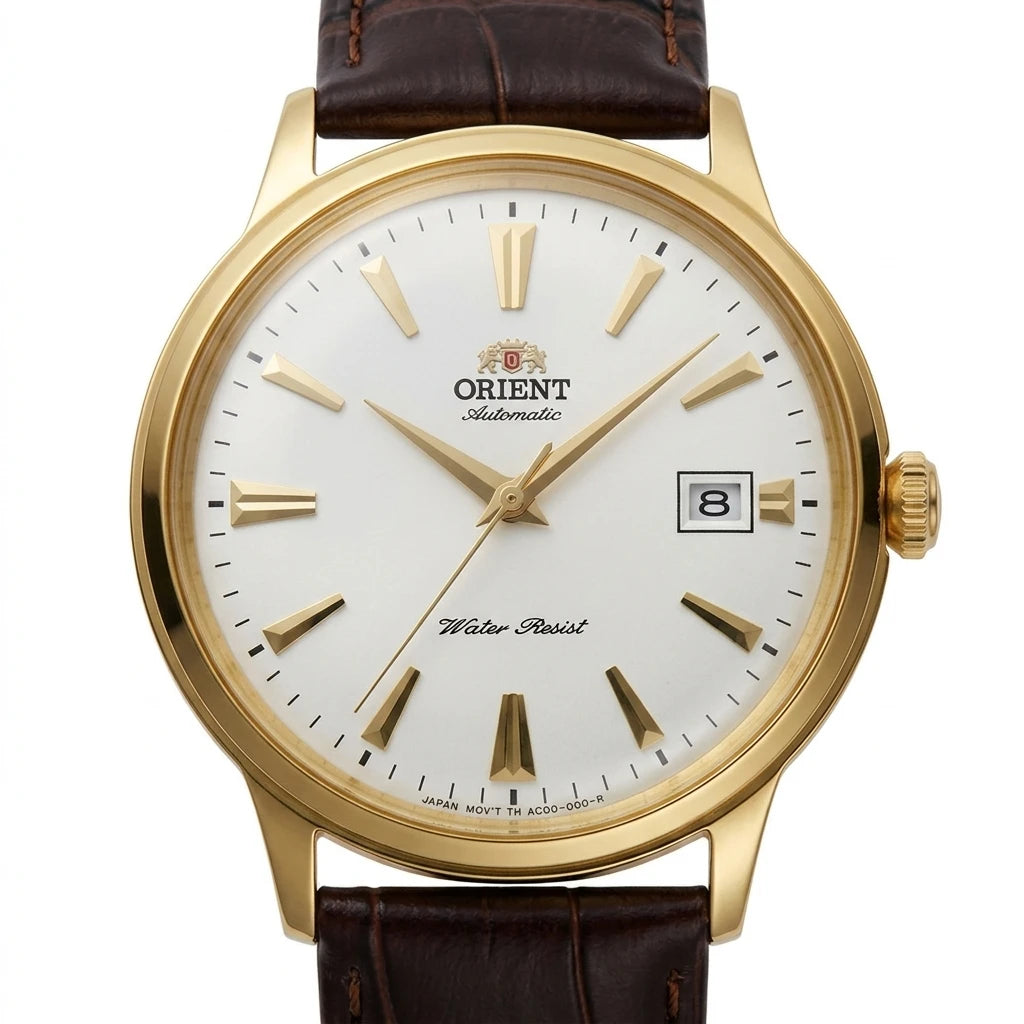 Relógio masculino automático vintage com pulseira de couro caixas dourada