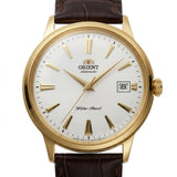 Relógio masculino automático vintage com pulseira de couro caixas dourada