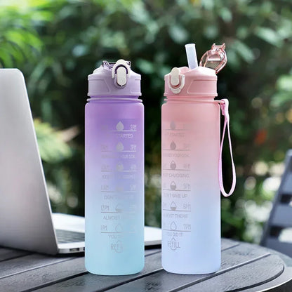 Gradient Colored Water Bottle Perfect for Students and Kids Stylish Design with Straw and Carrying Handle for Easy Hydration