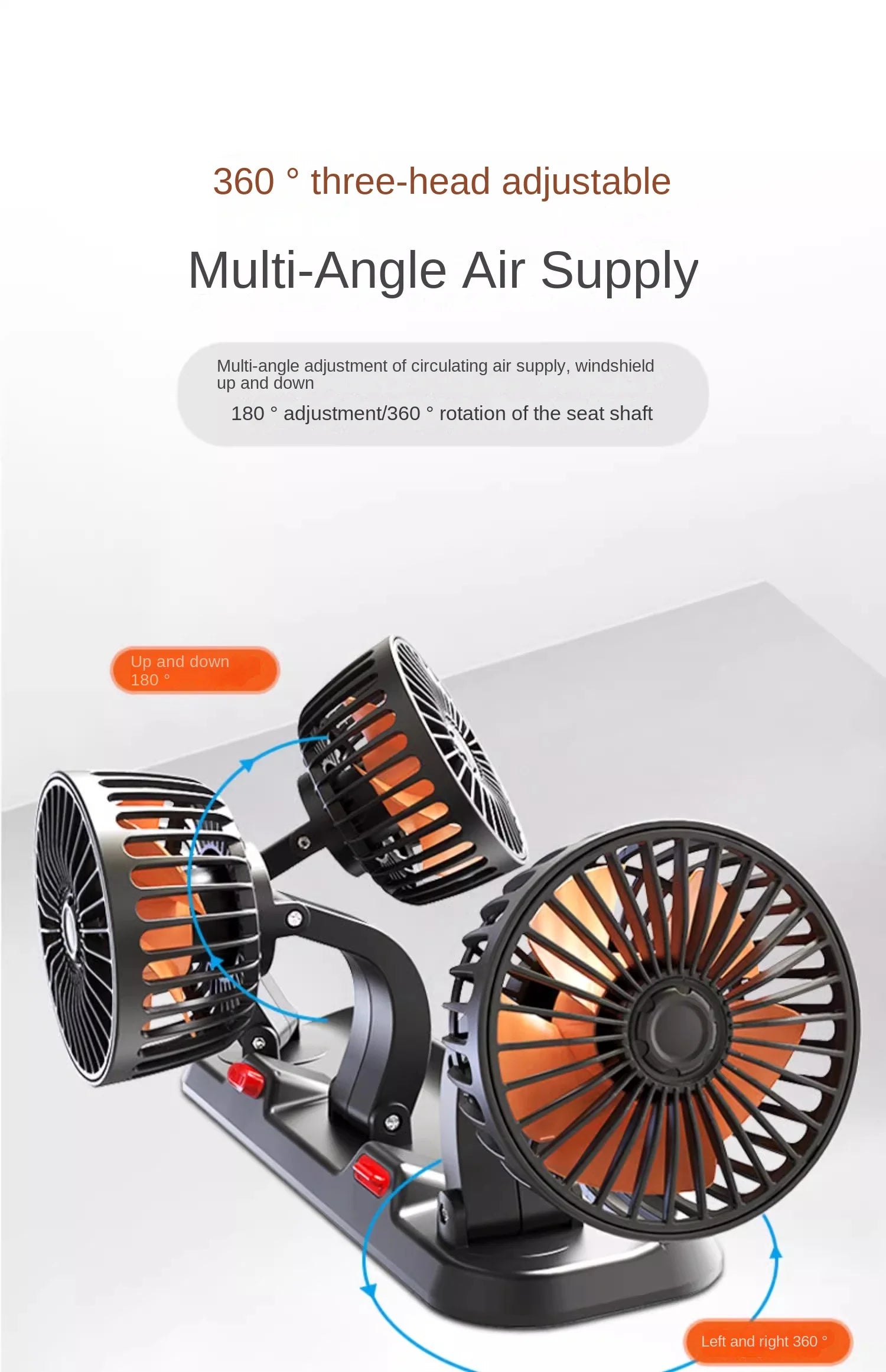 Car Fan 360° Adjustable 3 Head Air Fan Automotive Electric Fan USB/12V/24V Fan 2 Speeds Car Silent Fan For Home Desk Office&amp;Car