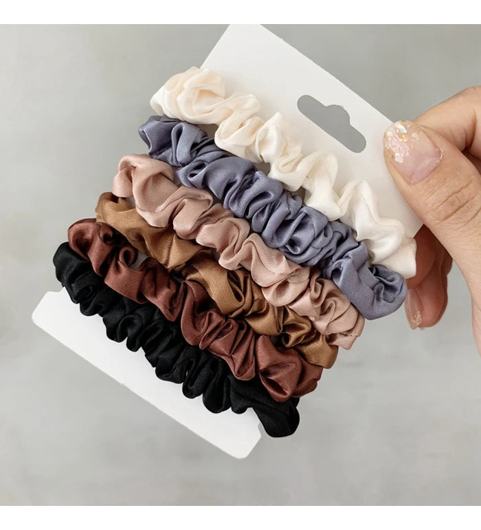 3/5/6Pcs Elegant Ponytail Holder Rubber Band Elastic Hairband Hair Accessories Silk Satin Scrunchies Women Solid Color Hair Rope