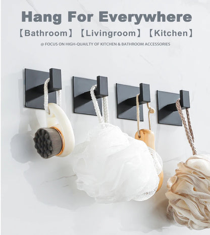 Black Self-Adhesive Wall Hooks For Hanging Keys Clothes Hanger Door 3M Robe Hook Coat Rack Towel Holder Bathroom Accessories