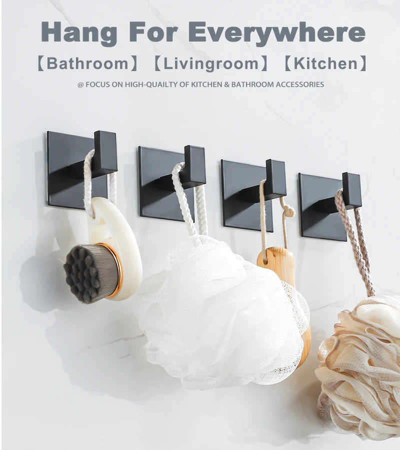 Black Self-Adhesive Wall Hooks For Hanging Keys Clothes Hanger Door 3M Robe Hook Coat Rack Towel Holder Bathroom Accessories