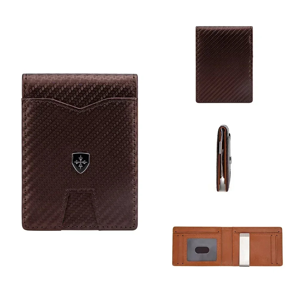 Minimalist men's wallet card bag new baellerry RFID anti-theft brush double fold cross leather card wallet  credit card holder