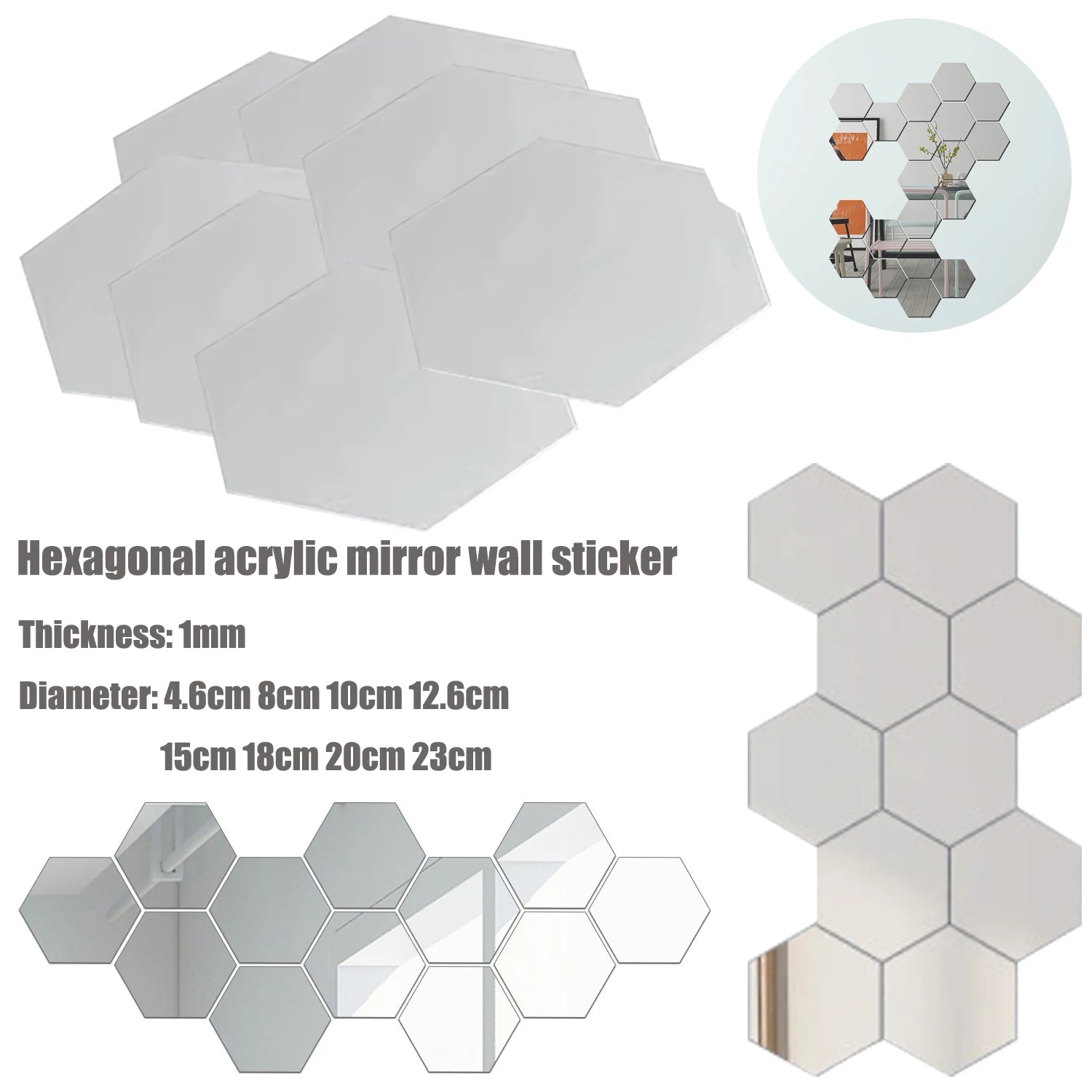 5-20pcs Hexagon Mirror Wall Tiles, Self-Adhesive Peel & Stick Decor for Living Room TV Background, Bedroom, Bathroom