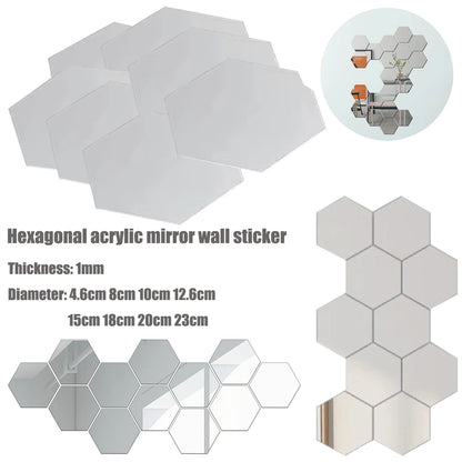 5-20pcs Hexagon Mirror Wall Tiles, Self-Adhesive Peel & Stick Decor for Living Room TV Background, Bedroom, Bathroom