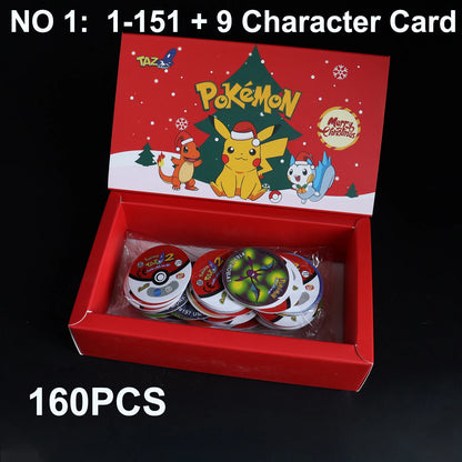 Caja de 100/160 tazos de Pokémon de 1.ª y 2.ª generación, colección de cartas redondas y cuadradas 3D, álbum de entrenadores, Pogs, Cheetos, Chipitaps