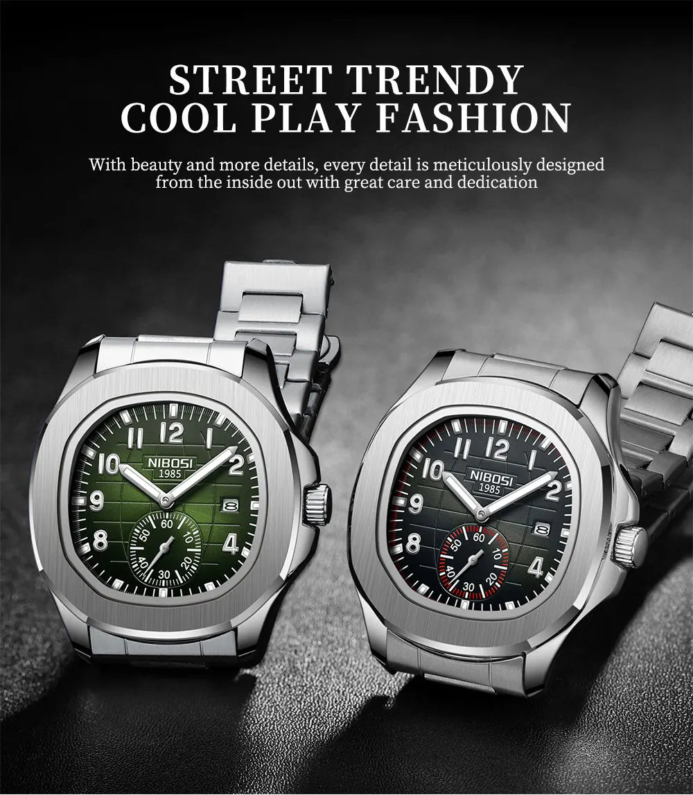 NIBOSI Luxury Men‘s Watches Business Waterproof Male Clock Luminous Silicone Band Date Square Quartz Man Watches Reloj Hombre