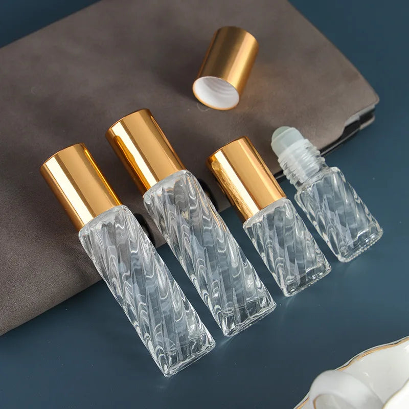 5/10ml Essential Oil Glass Roller Bottles With Roller Balls Refillable Perfume Dispenser Vials Travel Clear Cosmetic Container
