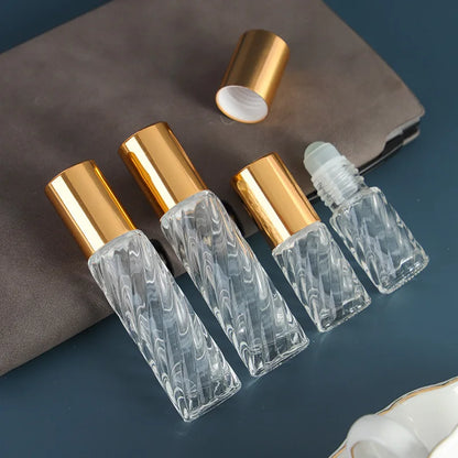 5/10ml Essential Oil Glass Roller Bottles With Roller Balls Refillable Perfume Dispenser Vials Travel Clear Cosmetic Container