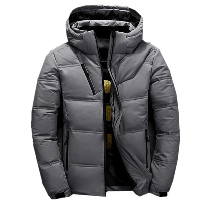 Chaqueta de plumón de 20 grados para hombre, parka de invierno para hombre, chaqueta de plumón de pato blanca con capucha para exteriores, abrigo de nieve acolchado grueso y cálido de gran tamaño M-4XL