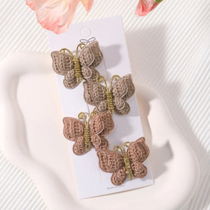 4Pcs/set Cute Baby Girls Knitting Headwear Handmade Crochet Butterfly Alloy Hairs Clips Kids Hairpins Fashion Desgin Headwear