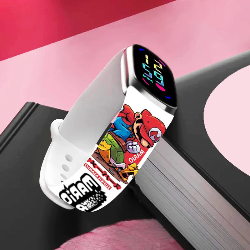 Relojes para niños de Mario Bros, figuras de acción, Luigi, Princesa Peach, Yoshi Bowser, pulsera deportiva para niños, reloj Digital resistente al agua