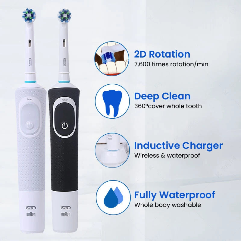 Cepillo de dientes eléctrico Oral B D100 2D Vitality, resistente al agua, con cargador inductivo y temporizador.