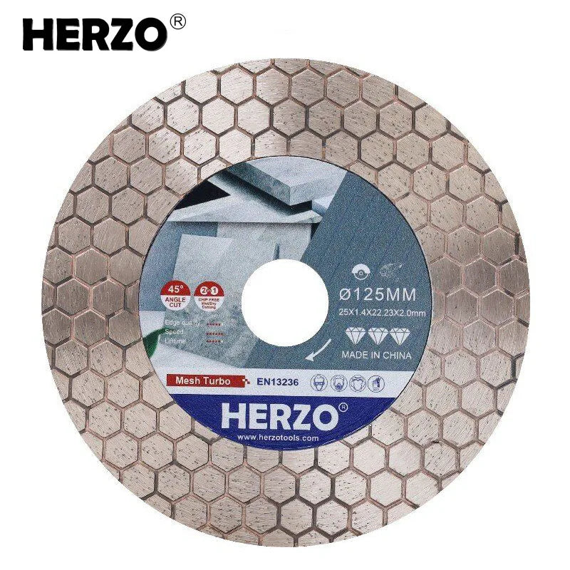 Discos de sierra de diamante para baldosas HERZO de 125 mm, hoja de corte y pulido hexagonal, amplia aplicación, corte húmedo/seco sin virutas, corte en ángulo de 45°