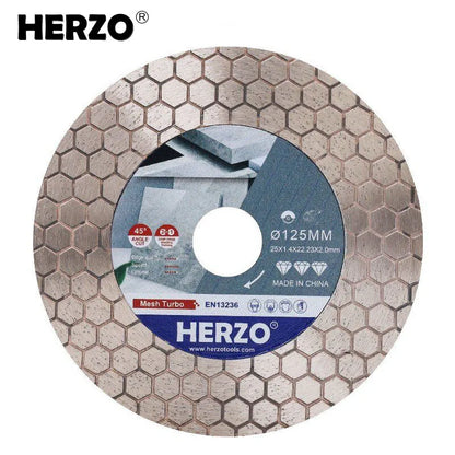 Discos de sierra de diamante para baldosas HERZO de 125 mm, hoja de corte y pulido hexagonal, amplia aplicación, corte húmedo/seco sin virutas, corte en ángulo de 45°