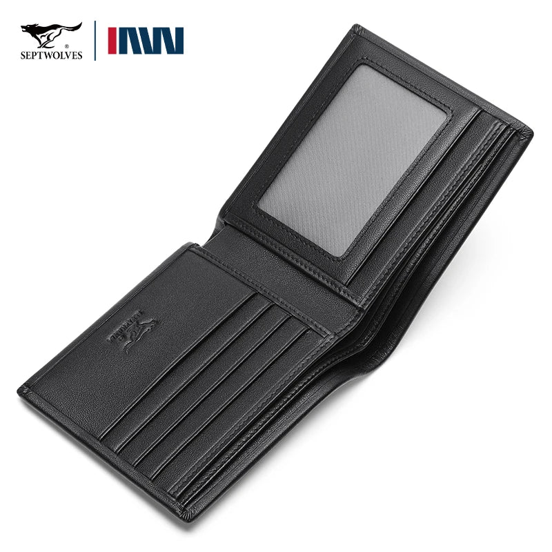 Septwolves Genuine Leather Wallets For Men Original Leather Wallet Man Cowhide Wolf Pattern With Brand Box Father Lover Gift