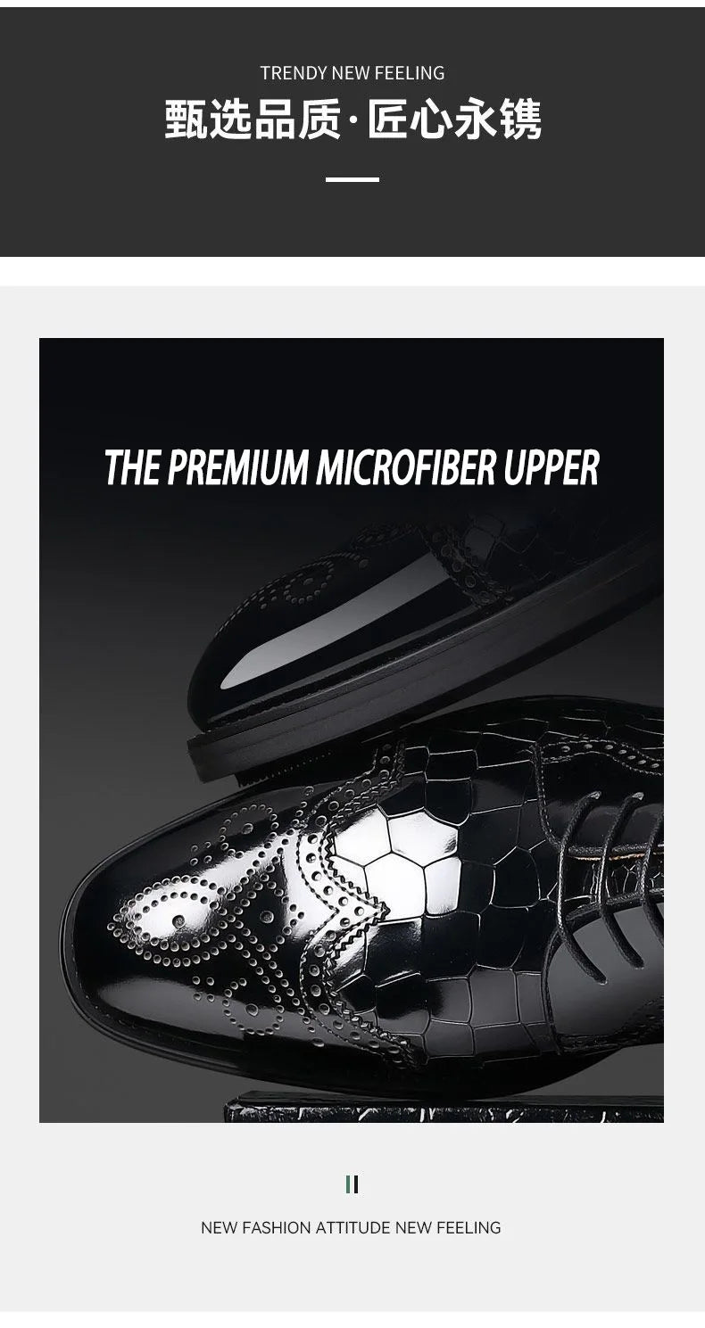 Crocodile Pattern Leather Shoes Business Oxford Footwear Men's Brogue Dress Shoes Leather Formal Shoes for Men Bullock Shoe 2024