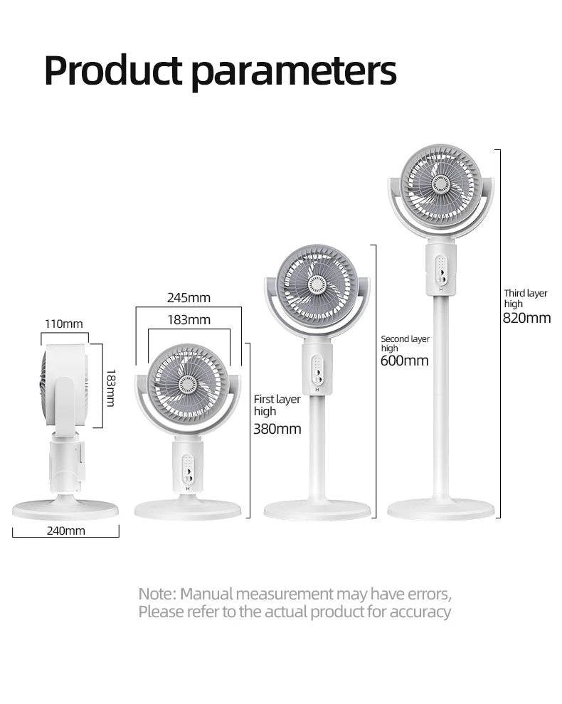 F1 Air Turbine Circulation Fan Floor-standing Fans Adjustable Air Circulating Fan Adjustable Height Timing Control Rechargeab