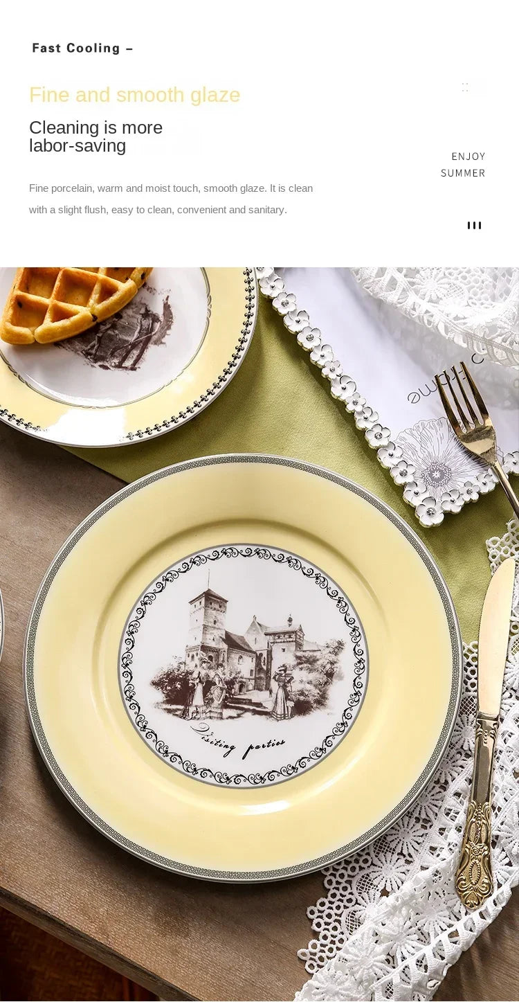 Nordic retro European tableware porcelain plates cups saucers pots high-end luxury sets creative home gifts