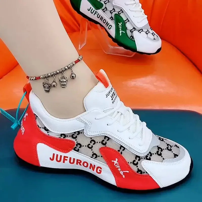 Zapatillas De deporte informales para Mujer, Zapatos deportivos con cordones De malla transpirable a la moda con estampado De verano para Mujer, Zapatos vulcanizados, Zapatos De Mujer