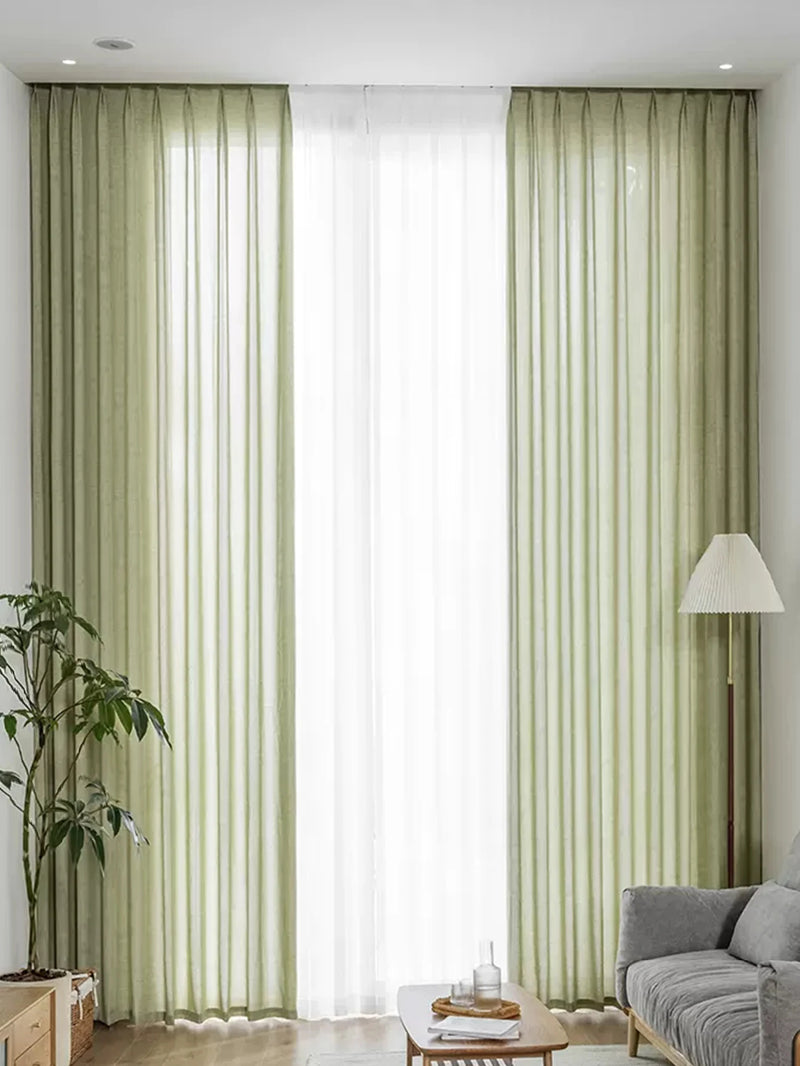 Spring and summer Japanese matcha, green cotton and linen curtains sheer curtains, opaque curtains, luxurious linen for bedrooms