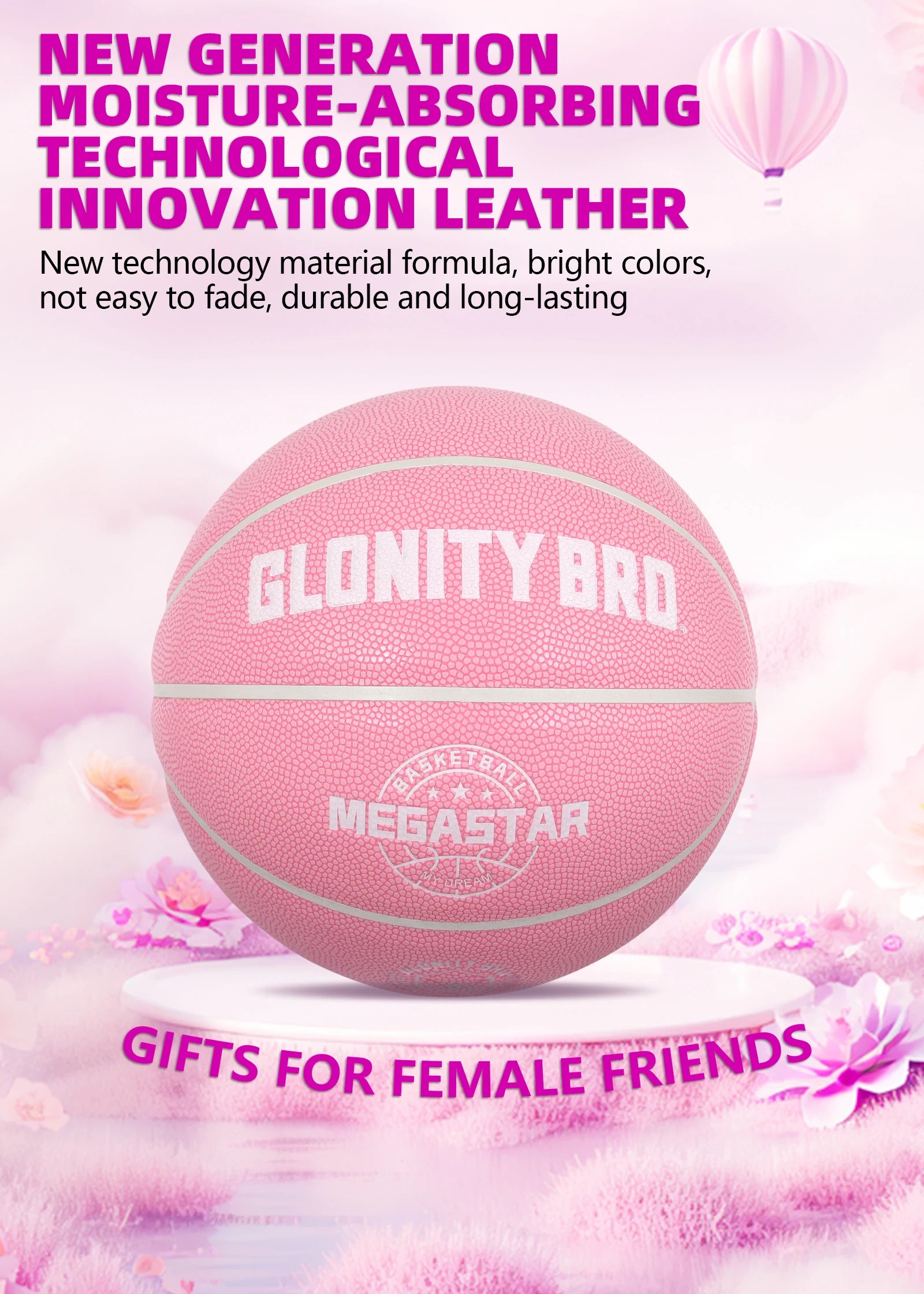Women's Basketball Size 5, 6, 7 Pink Official Competition Children's Basketball Indoor Outdoor Standard Ball PU Non-slip Wear-resistant