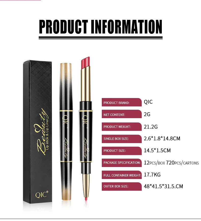Delineador de labios 2 en 1, resistente al agua, mate, lápiz labial, rojo sexy, de larga duración, maquillaje, cosméticos