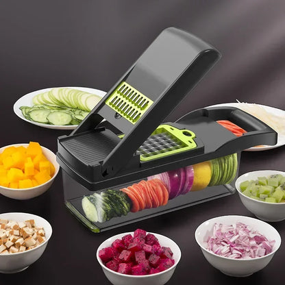 Picadora de verduras multifuncional 14/16 en 1 con mango, rallador de alimentos, picadora de alimentos, rebanadora de verduras, cortadora de dados, artículos de cocina