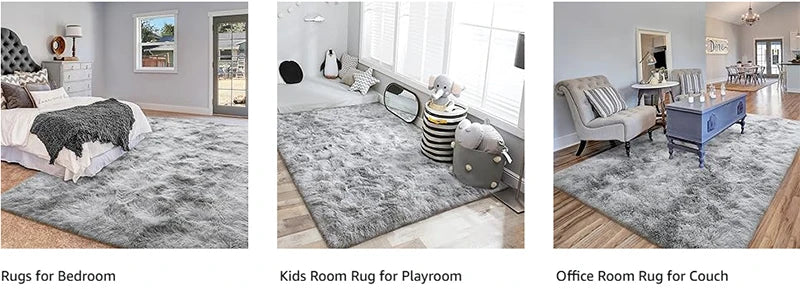 Shaggy Area Gray Rug For Living Room Super Soft Long Pile Bedroom Carpet Non-Slip Children's Home Decor Fluffy Bedside Floor Mat
