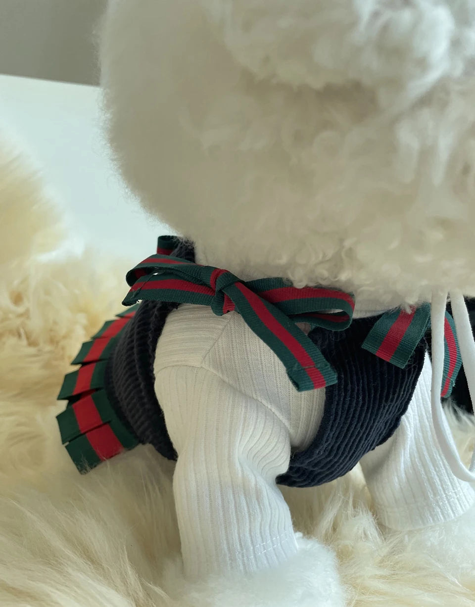 FATHIN Dog Princess Dresses Puppy Bow Knot Dress Luxury Pet Skirt Striped Dresses for Small Medium Cats