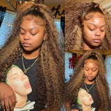 30 34 Inch Highlight Ombre Lace Front Wig Curly Human Hair Wigs Honey Blonde Colored HD Deep Wave Frontal Wigs For Black Women