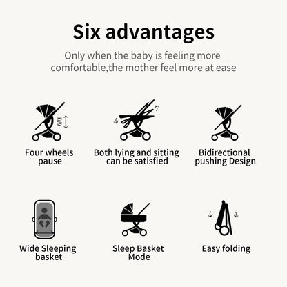 Baby Stroller 3‑in‑1 Travel System Pushchair Lightweight Pram from Birth All‑Terrain Baby Buggy Compact Fold Stroller Summer