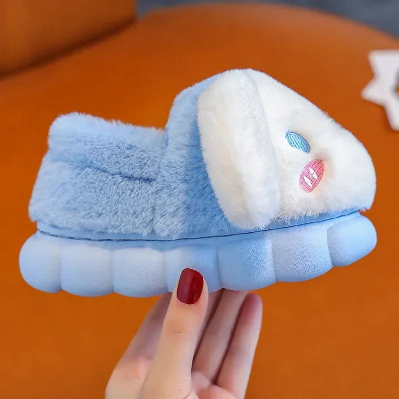 Winter Cute Cartoon Cover Heel Children's Fluffy Slippers Soft Non-slip Warm Flat Mule Boys Girls Teen Indoor Home Cotton Shoes