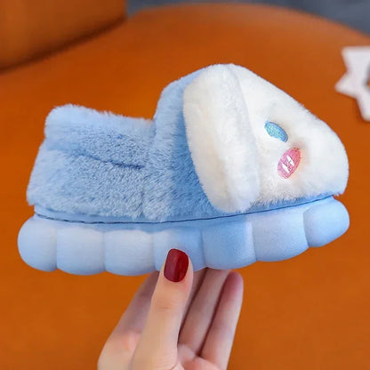 Winter Cute Cartoon Cover Heel Children's Fluffy Slippers Soft Non-slip Warm Flat Mule Boys Girls Teen Indoor Home Cotton Shoes