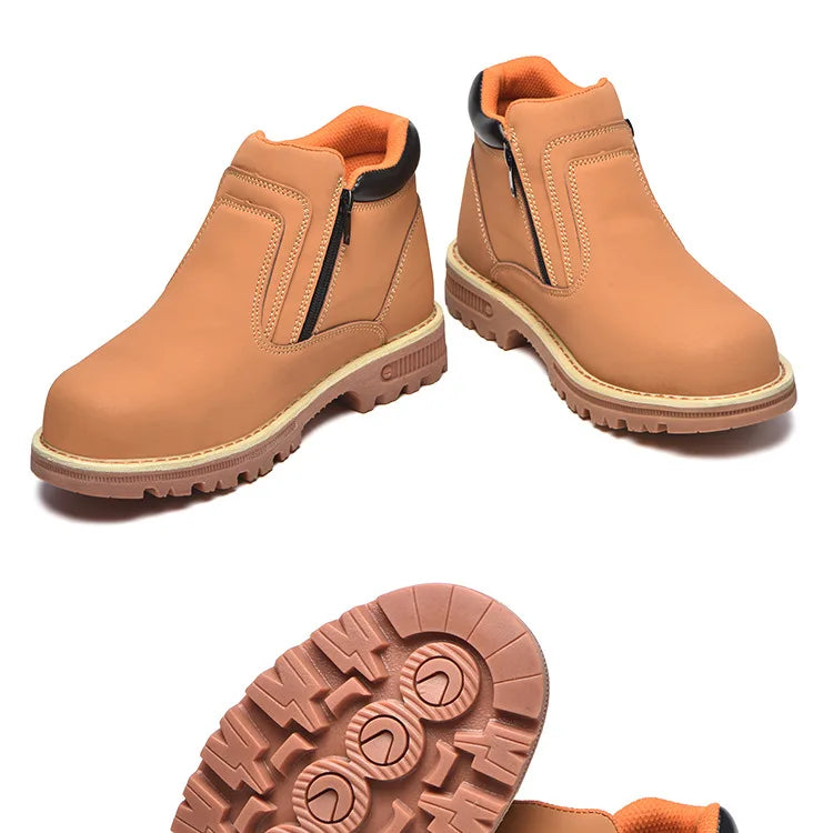 Zapatos de trabajo para hombre, zapatos de seguridad impermeables, botas de cuero antichispas para hombre, zapatos de soldador antideslizantes y antiperforación para hombre, zapatos de trabajo negros.