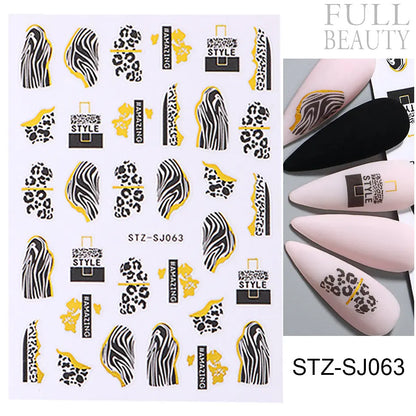 Stickers for Nails Marine Punk Black Line Design Art Slider Party Cool Decoration Adhesive Decal Emboss DIY Manicure Accessories